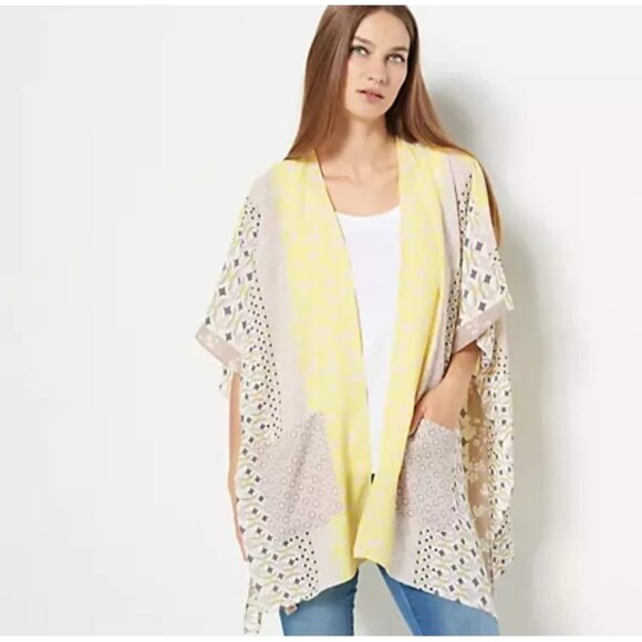 Susan Graver Women's Open Front Cardigan Patch XXS 2XS Rose/Lilac A468674 - Picture 3 of 7